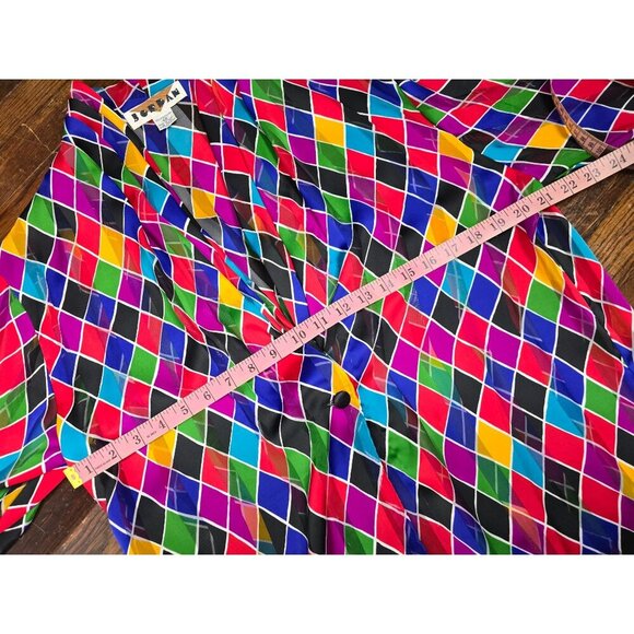 Vintage 90s Colorful Geometric Diamond Blouse - Picture 6 of 14